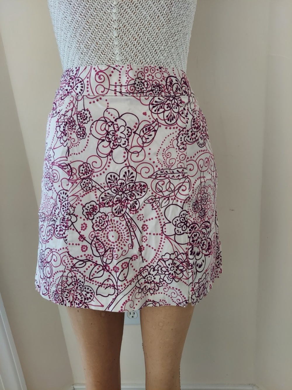 Lady Hagen White Mini Skort with Pink Floral Print